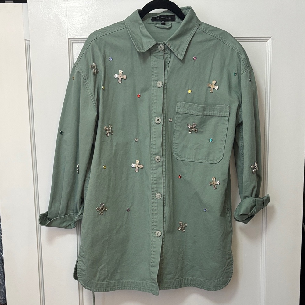 English Rose Sage Embellished Utility Jacket